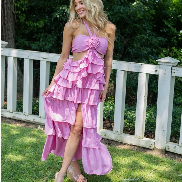Pink Ruffled Halter Dress - Picture 5 of 5
